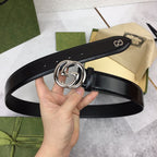 GC BELT SILVER BUCKLE BACK LEATHER 4.0CM