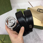 GC BELT SILVER BUCKLE BACK LEATHER 4.0CM