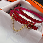 H GOLD BUCKLE WOMEN'S BELT WITH PINK RED LEATHER STRAP 1.3CM