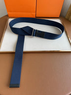 4.0CM BLUE TEXTILE  BLACK LEATHER H BELT