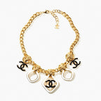 MULTI CHARM PINK GOLD  BLACK ENAMEL NECKLACE