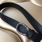 GC BELT 30MM DOUBLE BUCKLE BLACK SNAKE HEAD LEATHER