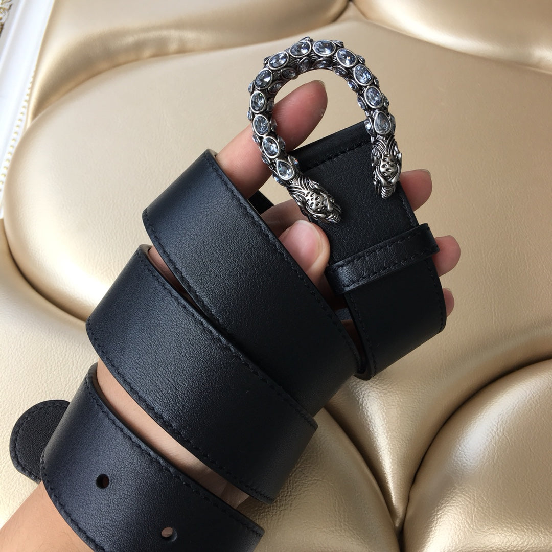GC BELT 30MM DOUBLE BUCKLE BLACK SNAKE HEAD LEATHER