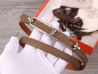 H WOMEN'S BELT 13MM SILVER BUCKLE BROWN GRAY LEATHER