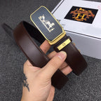 H BELT GOLD BUCKLE 3.5 MM SMOOTH BROWN LEATHER