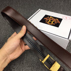 H BELT GOLD BUCKLE 3.5 MM SMOOTH BROWN LEATHER