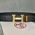 H BELT GOLD BUCKLE 38 MM SMOOTH BLACK LEATHER