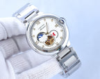 BALLON BLEU 36MM OPEN HEART PINK DIAMOND NUMERALS STEEL STRAP