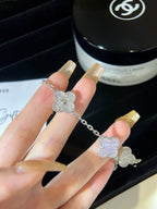 CLOVER 5 MOTIFS SILVER CHALCEDONY DIAMOND BRACELET