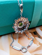 FLOWER PEDANT YELLOW DIAMOND SILVER NECKLACE