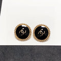 CC CIRCLE PINK GOLD ENAMEL STUD EARRINGS