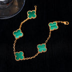 CLOVER 5 MOTIF MALACHITE PINK GOLD BRACELET