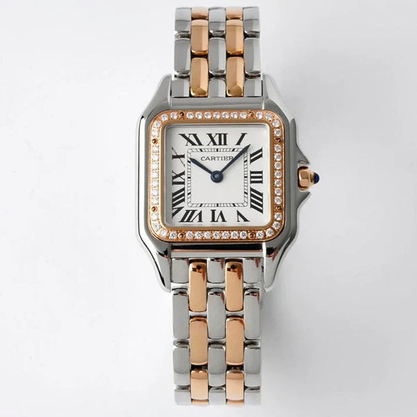 PANTHERE 27MM PINK GOLD SILVER CASE DIAMOND BEZEL WHITE DIAL (BEST VERSION)