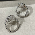 PANTHERE DIAMOND ONYX GREEN EMERAL SILVER EARRINGS