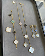 CLOVER 3 MOTIF MOP ONYX DARK MOP PINK GOLD EARRINGS
