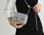 FLAP BAG 17CM GREY LAMBSKIN GOLD HARDWARE