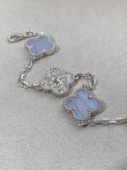 CLOVER 5 MOTIF SILVER CHALCEDONY DIAMOND BRACELET