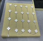 CLOVER 20 MOTIF WHITE MOP 86CM SILVER NECKLACE