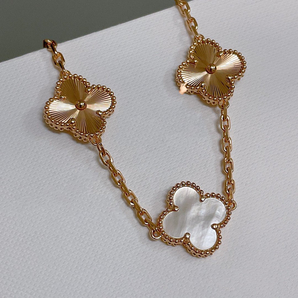 CLOVER BRACELET 5 MOTIF WHITE MOP PINK GOLD