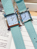 HM HEURE H 26 SILVER BLUE DIAL EPSOM LEATHER