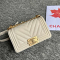 BOY BAG SMALL 20 CREAM CHEVRON CAVIAR GOLD HARDWARE