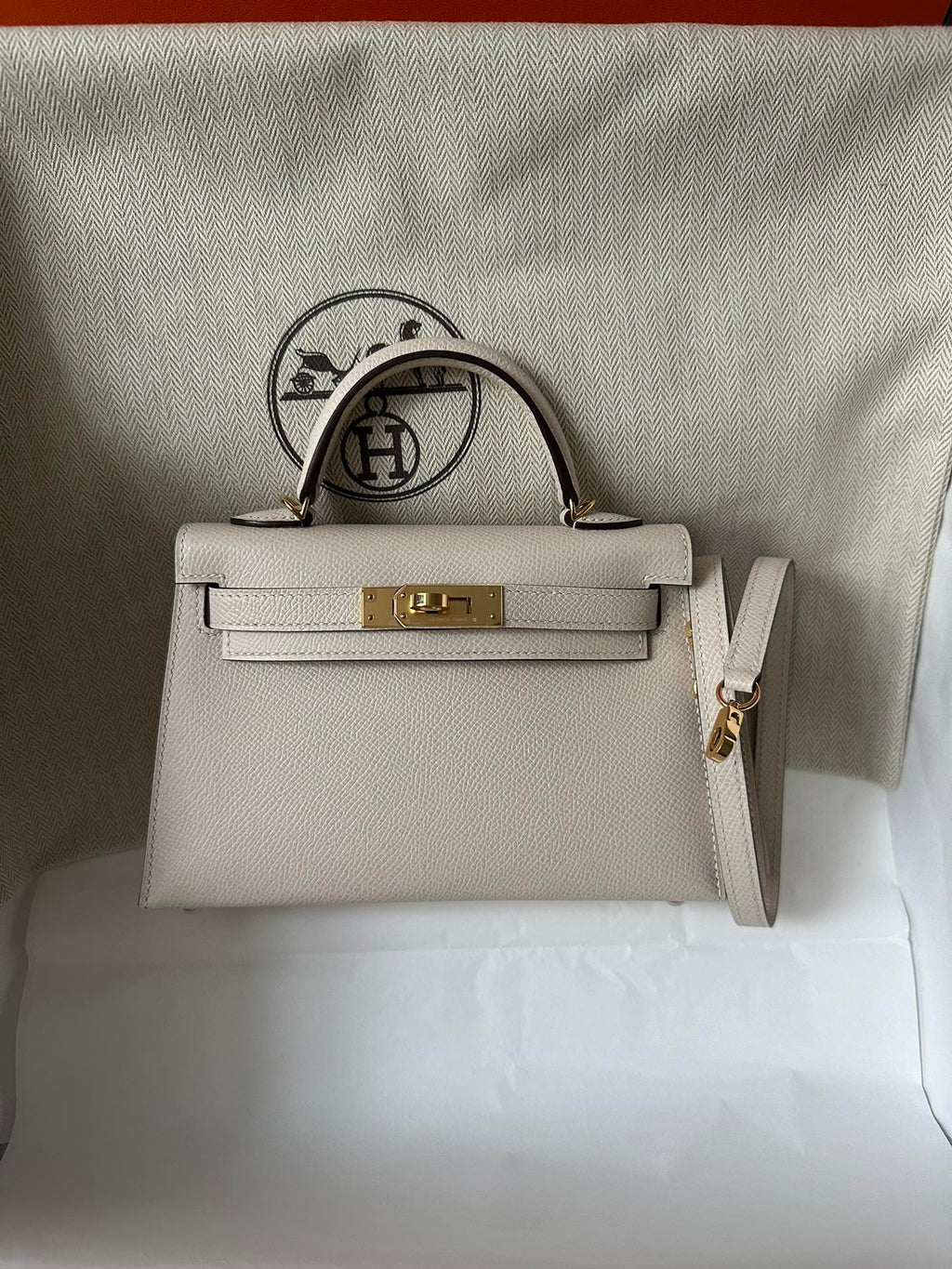 HM KELLY MINI 20 WHITE EPSOM GOLD HARDWARE