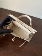 HM KELLY MINI 20 WHITE EPSOM GOLD HARDWARE