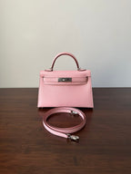 HM KELLY MINI 20 PINK CHEVRE SIVER HARDWARE