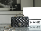 MINI RECTANGLE FLAP BAG TOP HANDLE 20CM BLACK LAMBSKIN SILVER HARDWARE