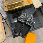 LV GLORIA FLAT LOAFER DENIM FLORAL FABRIC BLACK