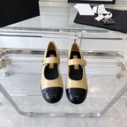 mary janes beige black patent calfskin