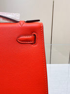 HM KELLY POCHETTE 22CM RED SWIFT GOLD HARDWARE