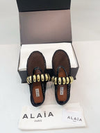 Alaia 25 Mary Jane Mesh Ballet Flats Black Gold Calfskin