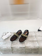 Alaia 25 Mary Jane Mesh Ballet Flats Black Gold Calfskin