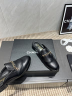 CC 25S Round Toe Chain Loafer Half Slippers in Black Cowhide 442534