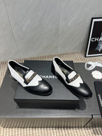 CC 25S Round Toe Chain Loafers in Black and White Cowhide 442533