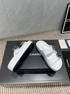 CC 25SS Flower Buckle Platform Beach Slides in White Cowhide