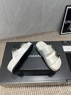 CC 25SS Flower Buckle Platform Beach Slides in White High-Mercerized Sardine