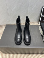 CC 25S Round-Toe Electric Embroidered Thick-Sole Ankle Boots in Black Cowhide and Embroidered Latticework 442495