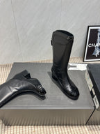 CC 25S Round Toe Mid-Heel Zippered High Boots in Black Cowhide 442487