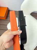 H JUMPING BELT 38MM BLACK BUCKLE & REVERSIBLE ORANGE AND BLACK LEATHER