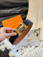 H 5382 BELT 38MM GOLD BUCKLE & REVERSIBLE BROWN AND BLACK LEATHER