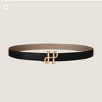 H COR BAROQUE BELT 24MM GOLD BUCKLE & REVERSIBLE BEIGE AND BLACK LEATHER