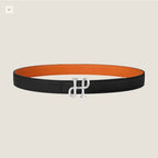 H COR BAROQUE BELT 24MM SILVER BUCKLE & REVERSIBLE ORANGE AND BLACK LEATHER
