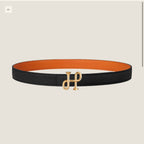 H COR BAROQUE BELT 24MM GOLD BUCKLE & REVERSIBLE ORANGE AND BLACK LEATHER