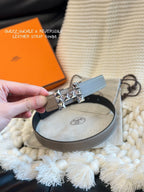 H QUIZZ PARTY BELT 24MM SILVER BUCKLE & REVERSIBLE GRAY AND BLACK LEATHER