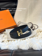 H GARDEN PARTY BELT 24MM GOLD BUCKLE & REVERSIBLE BLACK LEATHER