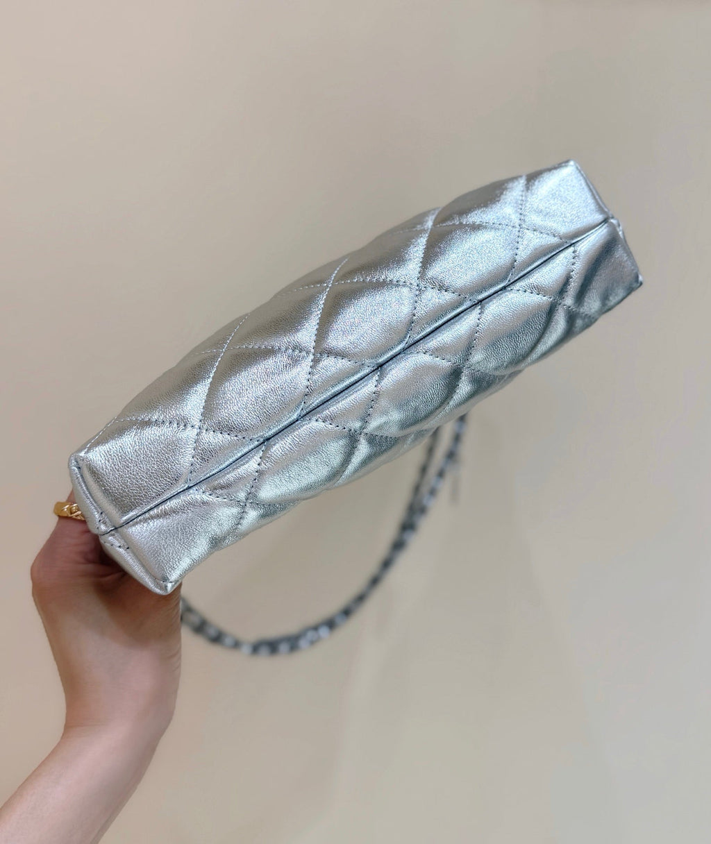 CC 25S Hobo Dumpling Bag 25 in Silver Calskin