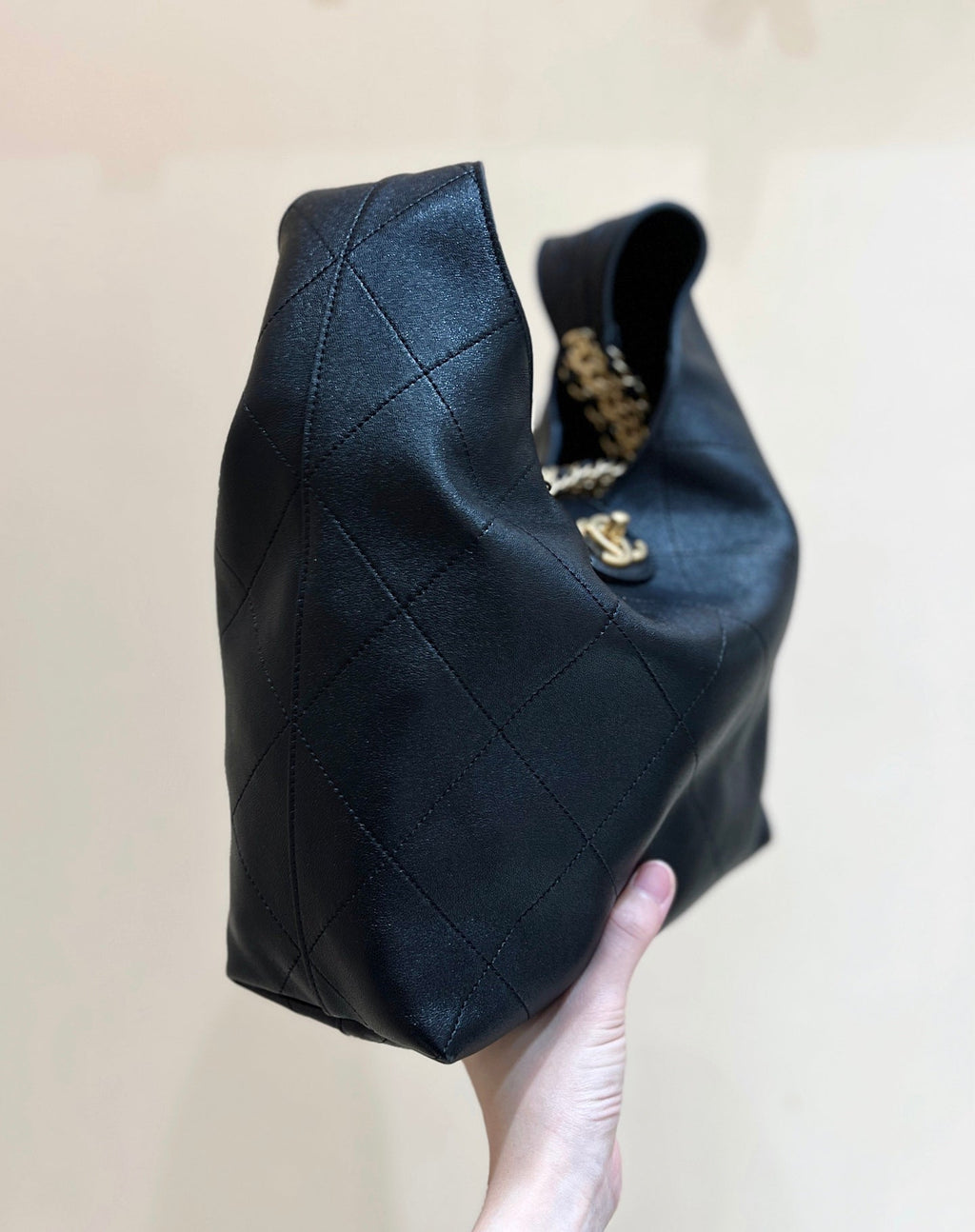 CC 25P Hippie Hobo Bag in Black Lambskin
