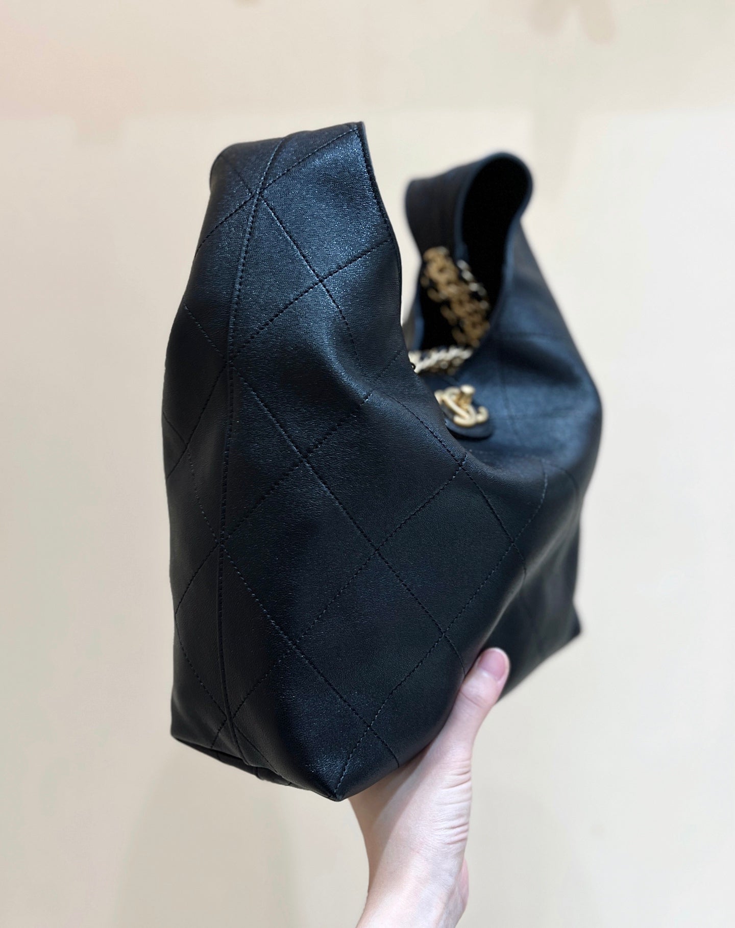 CC 25P Hippie Hobo Bag in Black Lambskin